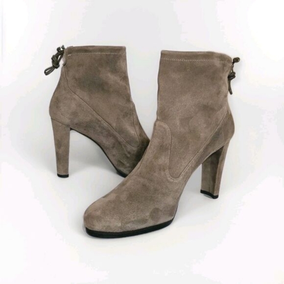 STUART WEITZMAN Size 11.5 Mitten Taupe Suede "Perfection" Ankle Booties $595 - Picture 1 of 8